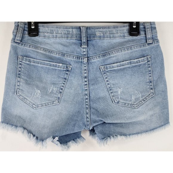Just USA Shorts Womens Medium Blue Denim Preppy Frayed Ripped Distressed Pockets - Picture 2 of 11
